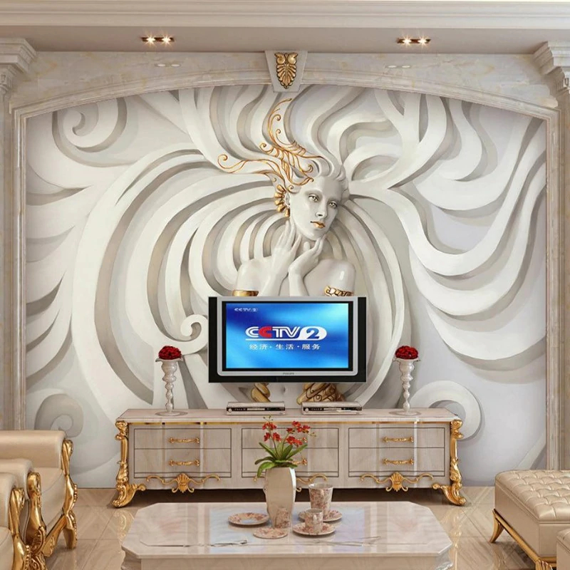 Lady Pattern Gray 3D PVC Wallpaper For Home